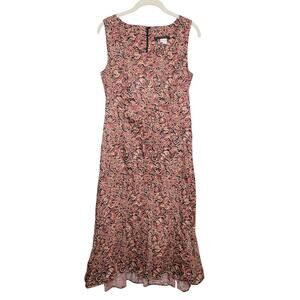 Peruvian Connection Red Floral Maxi Dress Women's Size 10 Cotton Warm Tones Fall